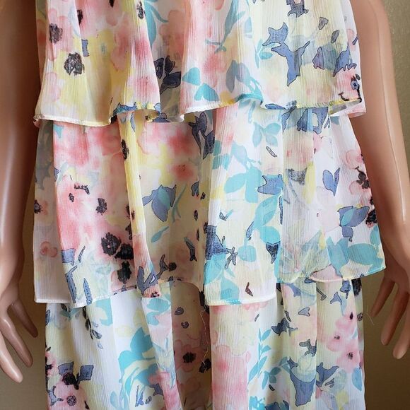 Candies Women's Pastel Floral Tiered Spaghetti Strap Dress - Picture 7 of 8